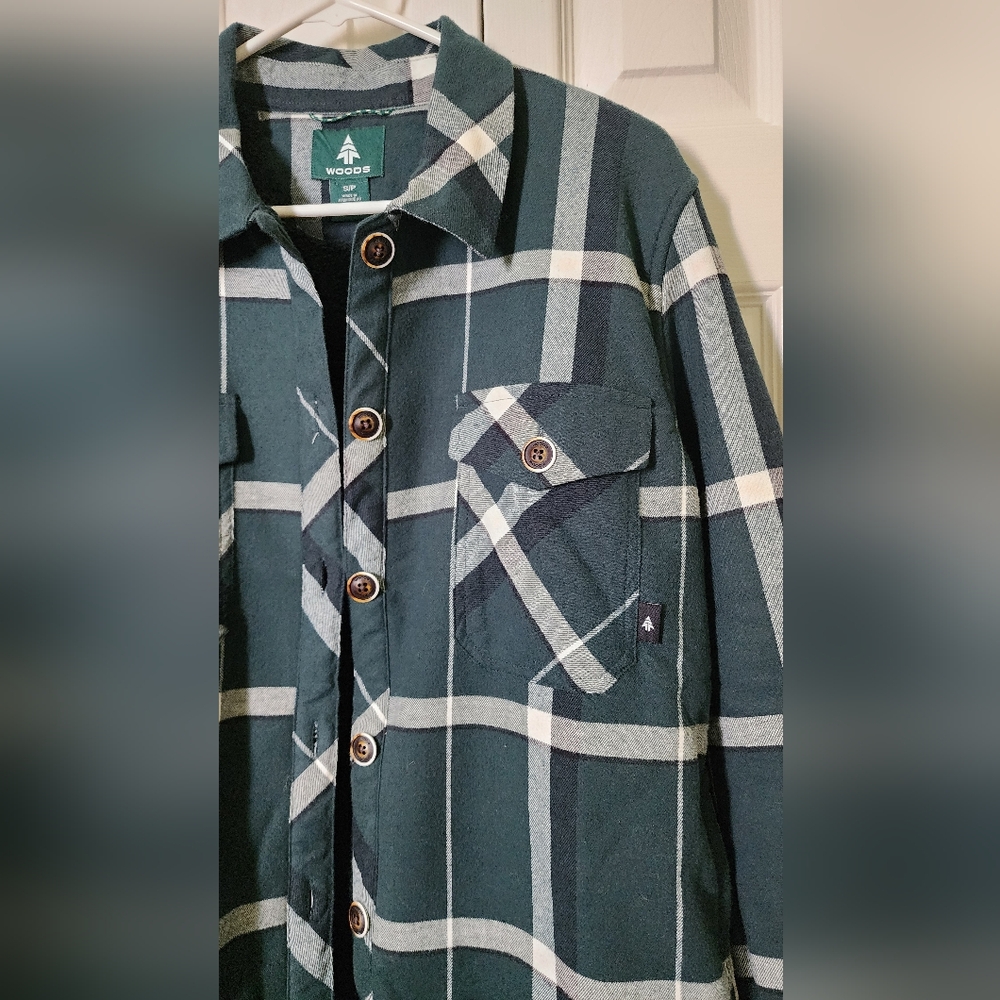 Woods Women's Evelyn Flannel Shacket Relaxed Fit Small Green Plaid - Picture 6 of 16